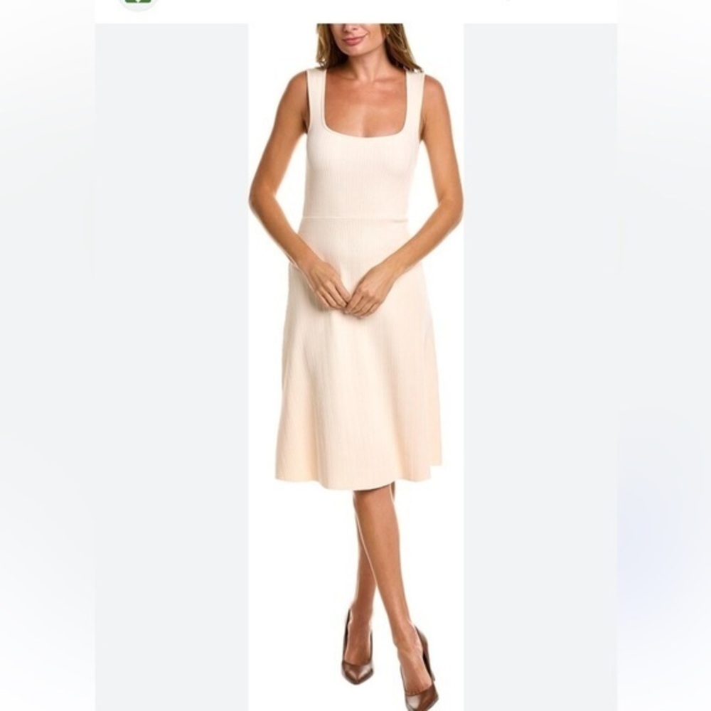 Vince Cream Scoop Neck ribbed Sleeveless Midi Dress stretchy